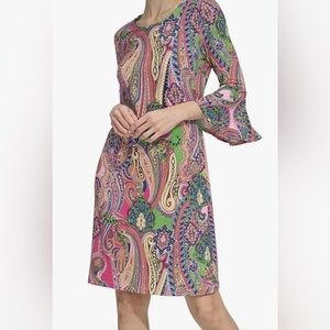 Tommy Hilfiger Paisley Print Multicolor 3/4 Sleeve Dress Size 10